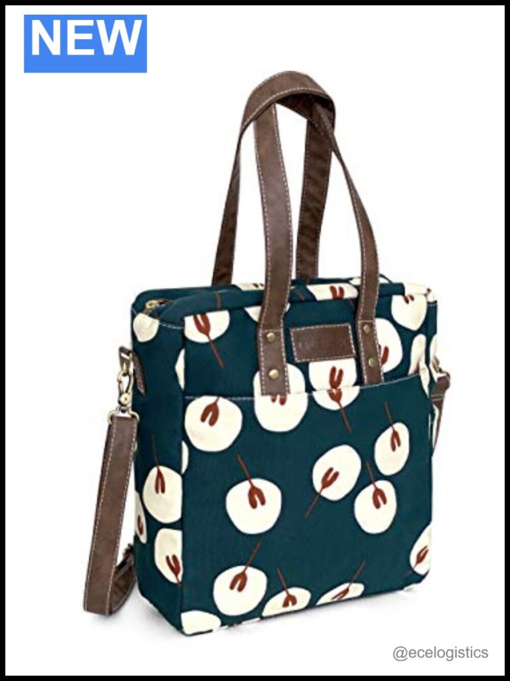 Recycled Canvas Commuter Tote Crossbody with Laptop Sleeve, Vegan Leather